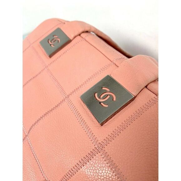 AUTHENTIC CHANEL CAVIAR PINK STITCH LEATHER MEDIUM ZIP TOP SQUARE PURSE HANDBAG - Picture 10 of 11